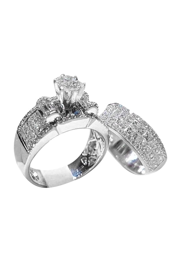 Wedding Band Luxury Fashion Brilliant Crown Zircon Ring Set Jewelry Women Wedding Engagement Couple Matching Rings Anillos Para Mujer (Silver,11)