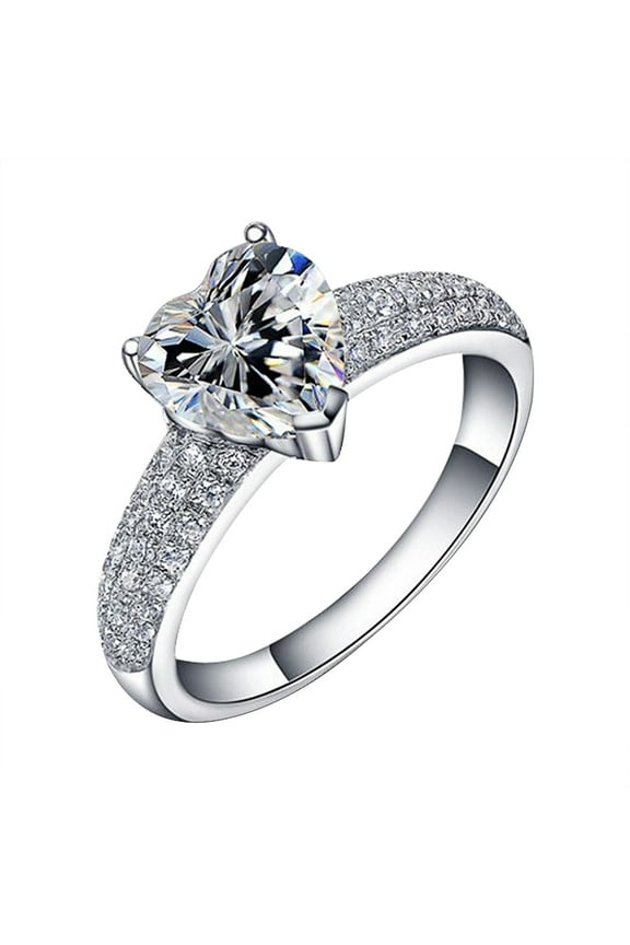 Wedding Bands for Women Women Diamond Love Heart Sparkling Zirconia Ring Ladies Jewelry Engaged Ring Love Ring (Silver,6)