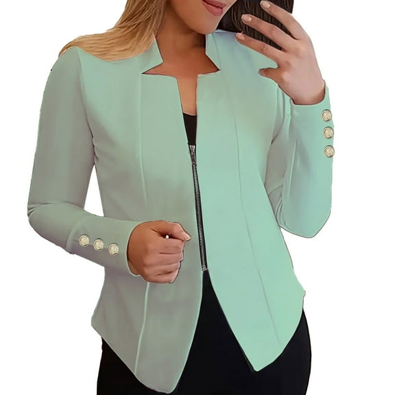 Xuemjiao Women Blazer Women's Autumn Solid Color Zippered Cuffs Button Suit Jacket Blazer Chaquetas De Mujer Elegantes (Green2,XXXXL)