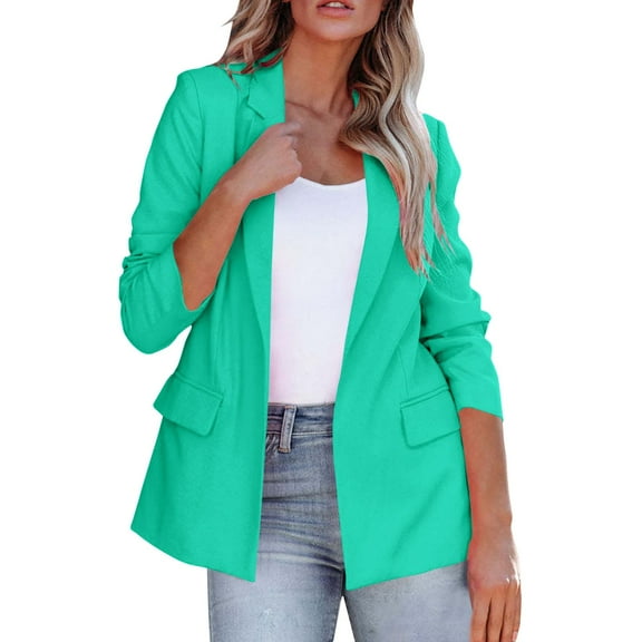 Xuemjiao Womens Blazer Women Fashion Casual Solid Long Sleeve Open Front Notched Collar Suit Cardigan Ladies Jacket Coat Blazer Chaquetas De Mujer Elegantes (Green2,M)