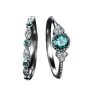 Xuemjiao Womens Rings 2Pcs Sparkling Natural Gemstone Ring Set Women Wedding Rings Anillos Para Mujer (Silver,10)