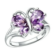 Xuemjiao Womens Rings Creative Butterfly Ring with Colorful Crystal Butterfly Silver Jewelry Ring Anillos Para Mujer (White,8)