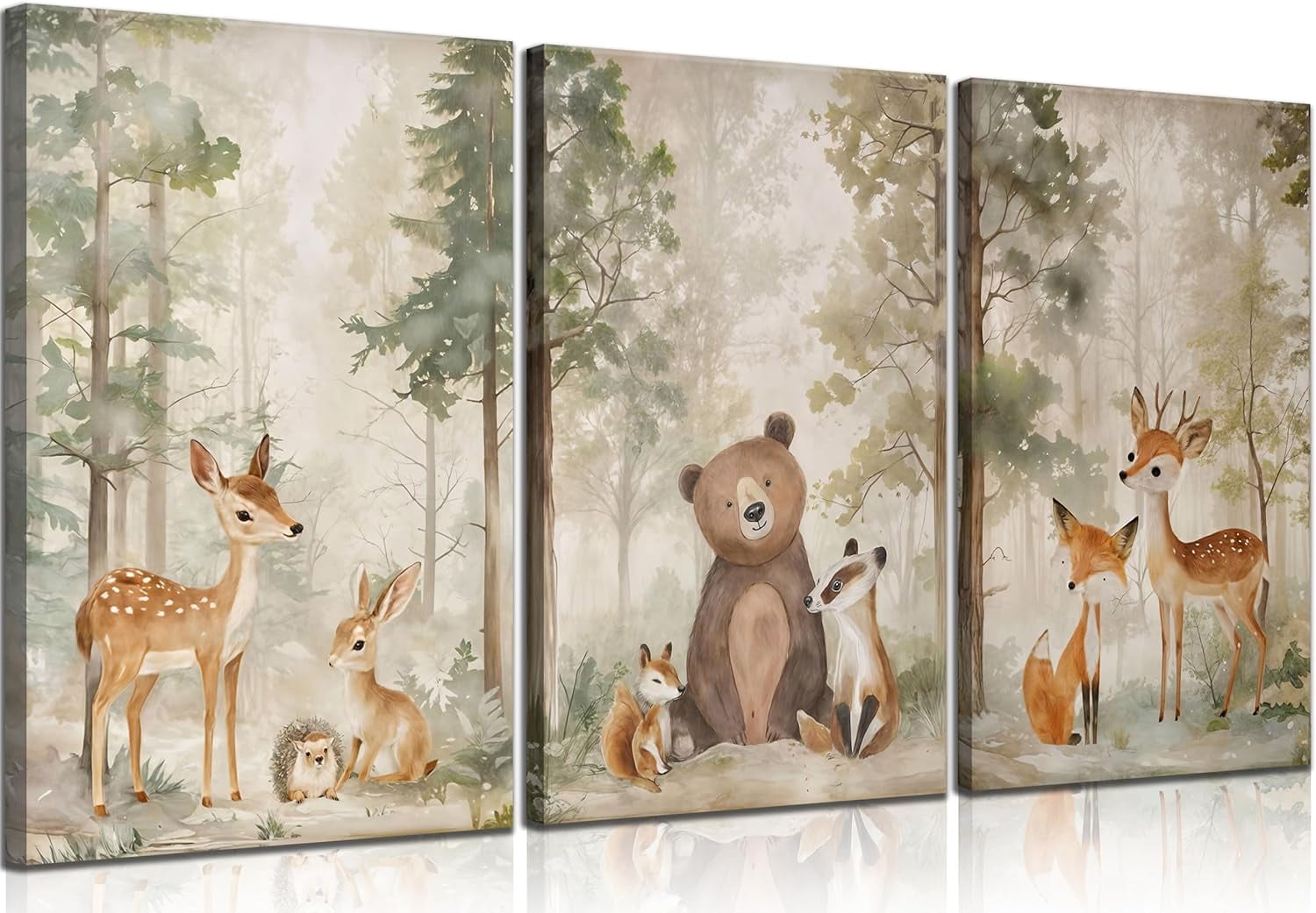 Xuen 3Pcs Woodland Animal Nursery Canvas wall art Wild Animals Forest ...