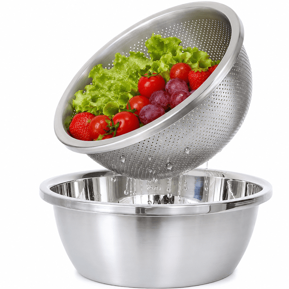 Xuet 304 Stainless Steel Colander & Mixing Bowl Set, 2QT 2-Piece