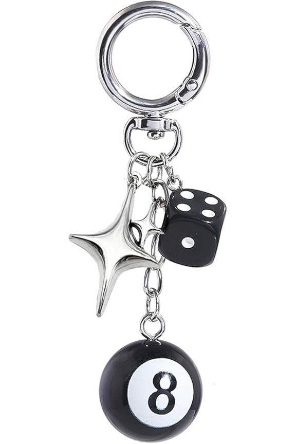 8 Ball Dice Charm Keychain - Cute Bag Purse Handbag Accessories - Aesthetic Key Chain for Women Men