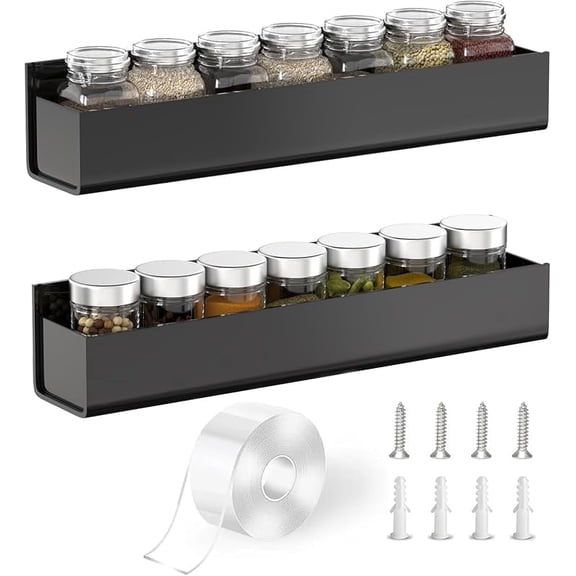 Xuet Adhesive Acrylic Spice Rack Organizer for Wall with 2 Nano Double Sided Tape, Spice Shelf Organization for Kitchen Cabinet Door/Pantry Door, Wall Mount Seasoning Rack (Clear-4 Pack)
