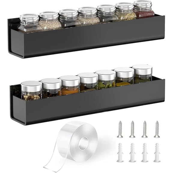Xuet  Adhesive Acrylic Spice Rack Organizer for Wall with 2 Nano Double Sided Tape, Spice Shelf Organization for Kitchen Cabinet Door/Pantry Door, Wall Mount Seasoning Rack (Clear-4 Pack)