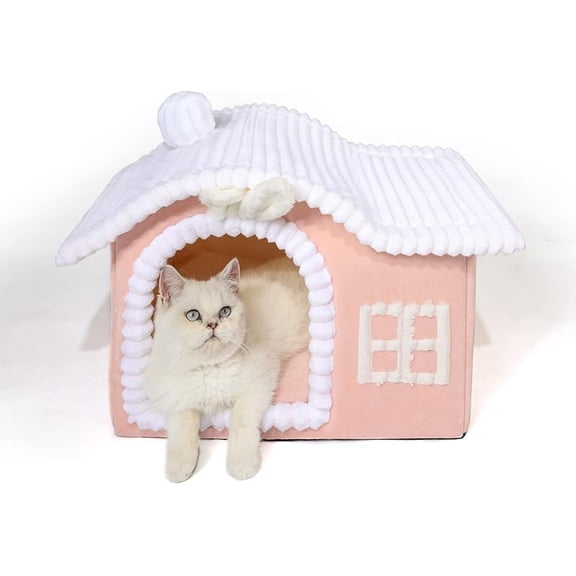 Xuet Bear Cat Houses for Indoor Cats, Chimney Cute Cat Bed Cave, Enough Interior Space, Cartoon Soft Pet House Up to 3-7 lbs Kitten, Brown