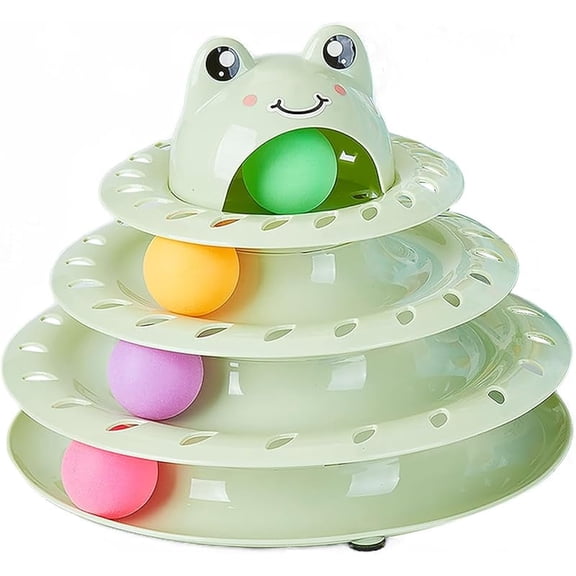 Xuet Cat Toys, 4-Level Turntable Ball Track Interactive Cat Toy for Indoor Cats, Self Play Fun Roller with Colorful Rotating Ball Puzzle Exercise Kitten Toys (Green)