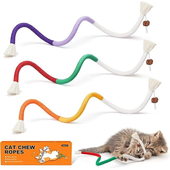 Xuet  Cat Toys Chew Ropes 3Pcs with Refillable Natural Catnip, Safe Teeth Cleaning Toy for Indoor Kittens, Interactive Cat Nip Kitty Toys for All Breeds 19.5 Inches