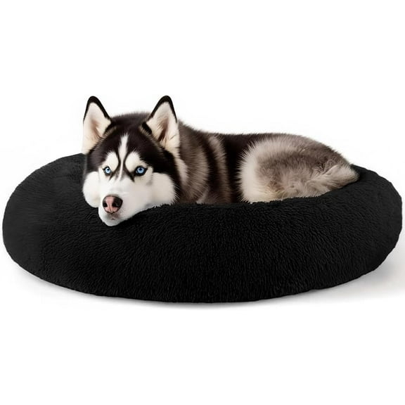 Xuet Dog & Cat Bed for Indoor Cats, 20in Calming Donut Bed for Puppy and Kitten, Washable Round Fluffy Pet Bed for Small Medium Dogs and Cats (Light Grey)