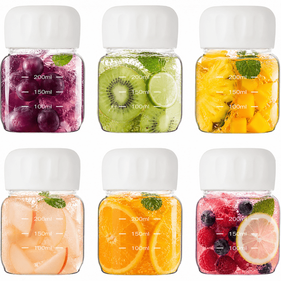 Xuet 10oz Borosilicate Glass Juice Bottles, 6 Pack Leakproof