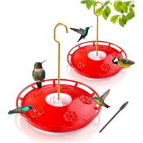 Xuet Hummingbird Feeder for Outdoors, 2 Pack, Leak-Proof, Easy to Clean and Refill, Saucer Humming Bird Feeder Plastic, Including Hanging Hook, with 5 Feeding Ports (16 Ounce/Pack)