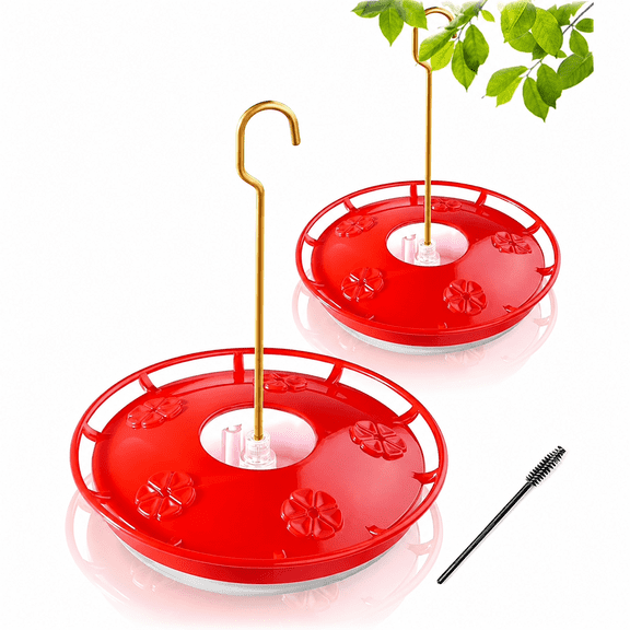 Xuet Hummingbird Feeder for Outdoors, 2 Pack, Leak-Proof, Easy to Clean and Refill, Saucer Humming Bird Feeder Plastic, Including Hanging Hook, with 5 Feeding Ports (16 Ounce/Pack)
