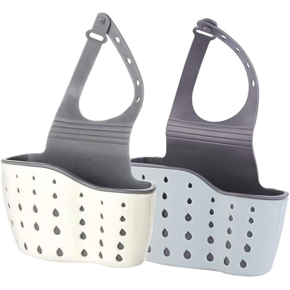 Xuet Kitchen Sink Caddy Sponge Holder Silicone Plastic Soap Holder Hanging Ajustable Strap Faucet Caddy with Drain Holes for Drying