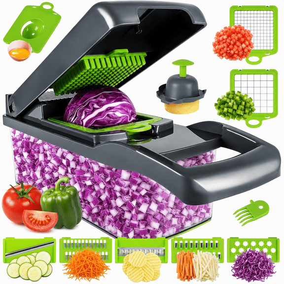 Xuet 13-in-1 Multifunctional Vegetable Chopper, Manual Food Slicer Dicer with 8 Blades
