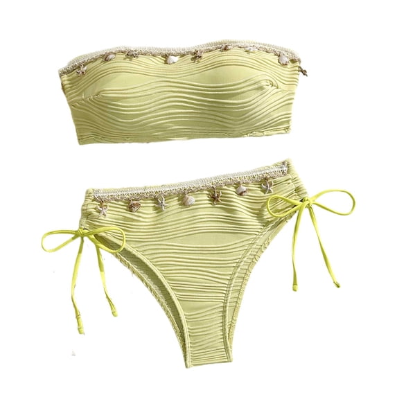 Xuety Bikini Sets for Women Cute Two Piece Swimsuits Tube Top Mid Rise Trim String Bathing Suit