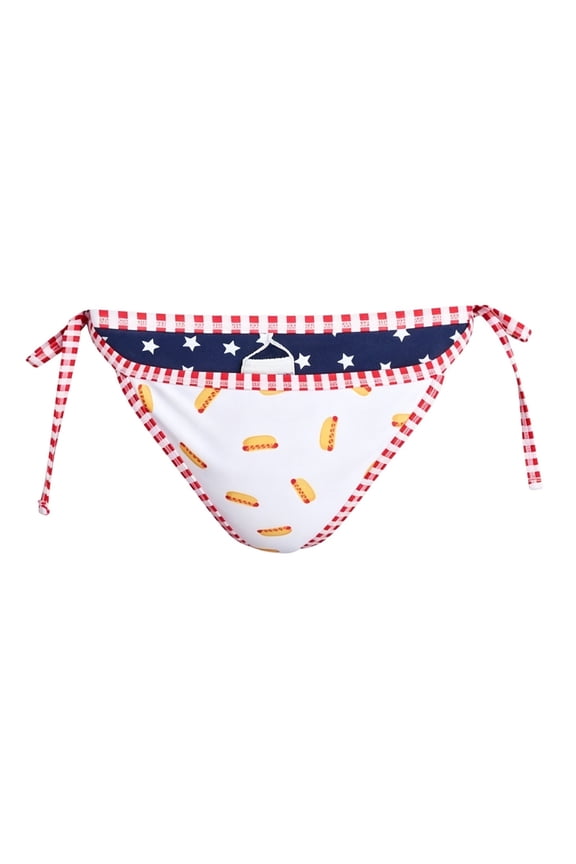 Bikini Sets for Women Reversible Swimsuit Halters Top Low Rises String Bottom 4th Of July Hotdog Print 2-in-1 Bathing Suit