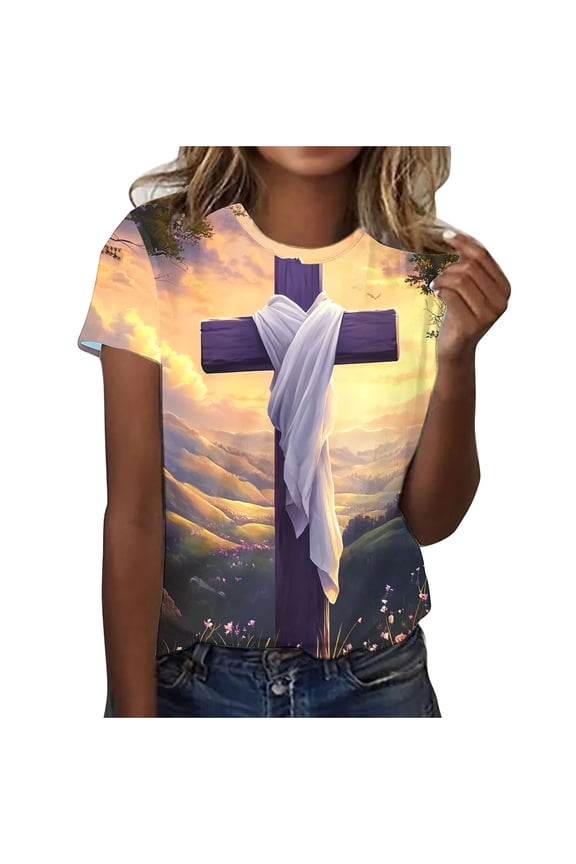 Women's Summer Tops 2026 Easter Easter Graphic Short Sleeve Raglan Shirts Spring Fashion Clothes Vacation Outfits