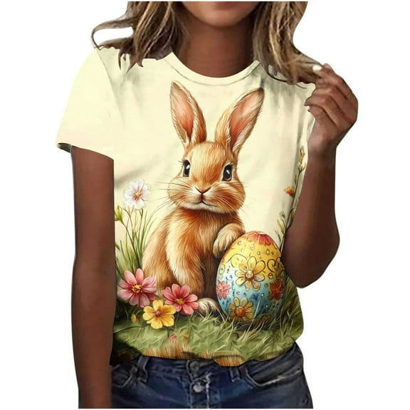 Xuety Womens Plus Size Easter Tops Bunny Graphic Tee Summer Casual Short Sleeve Tops Happy Easter Tshirt Peeps Tops