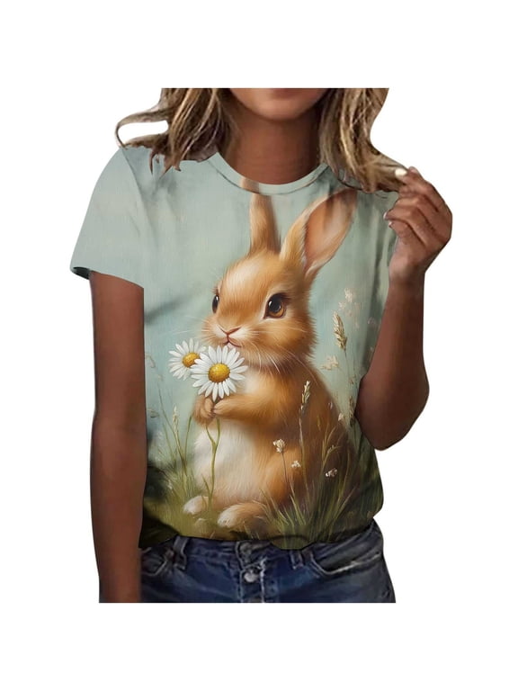 Womens Plus Size Easter Tops Bunny Graphic Tee Summer Casual Short Sleeve Tops Happy Easter Tshirt Peeps Tops