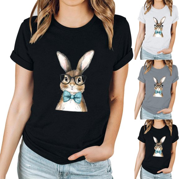 Xuety Womens Plus Size Easter Tops Easter Day Bunny Eggs Graphic Tshirt Hanging with Cute Print Novelty Tops Tee