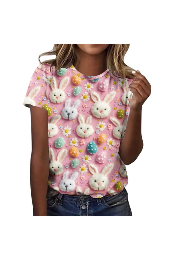 Womens Plus Size Easter Tops Funny Bunny Face Graphic T Shirt Summer Casual Short Sleeve Festival Holiday Tee Tops