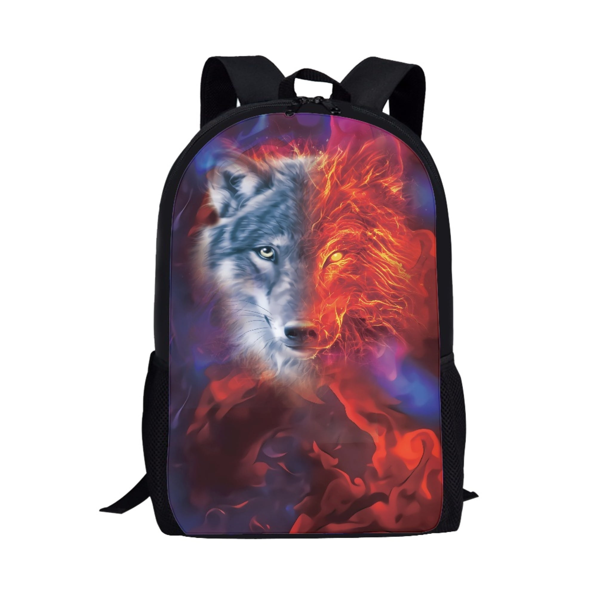 Cartable Fierce Shining Wolf 17 Pouces – Sac à Dos École Pour Enfant – Motif Pictural Noir Et Blanc
