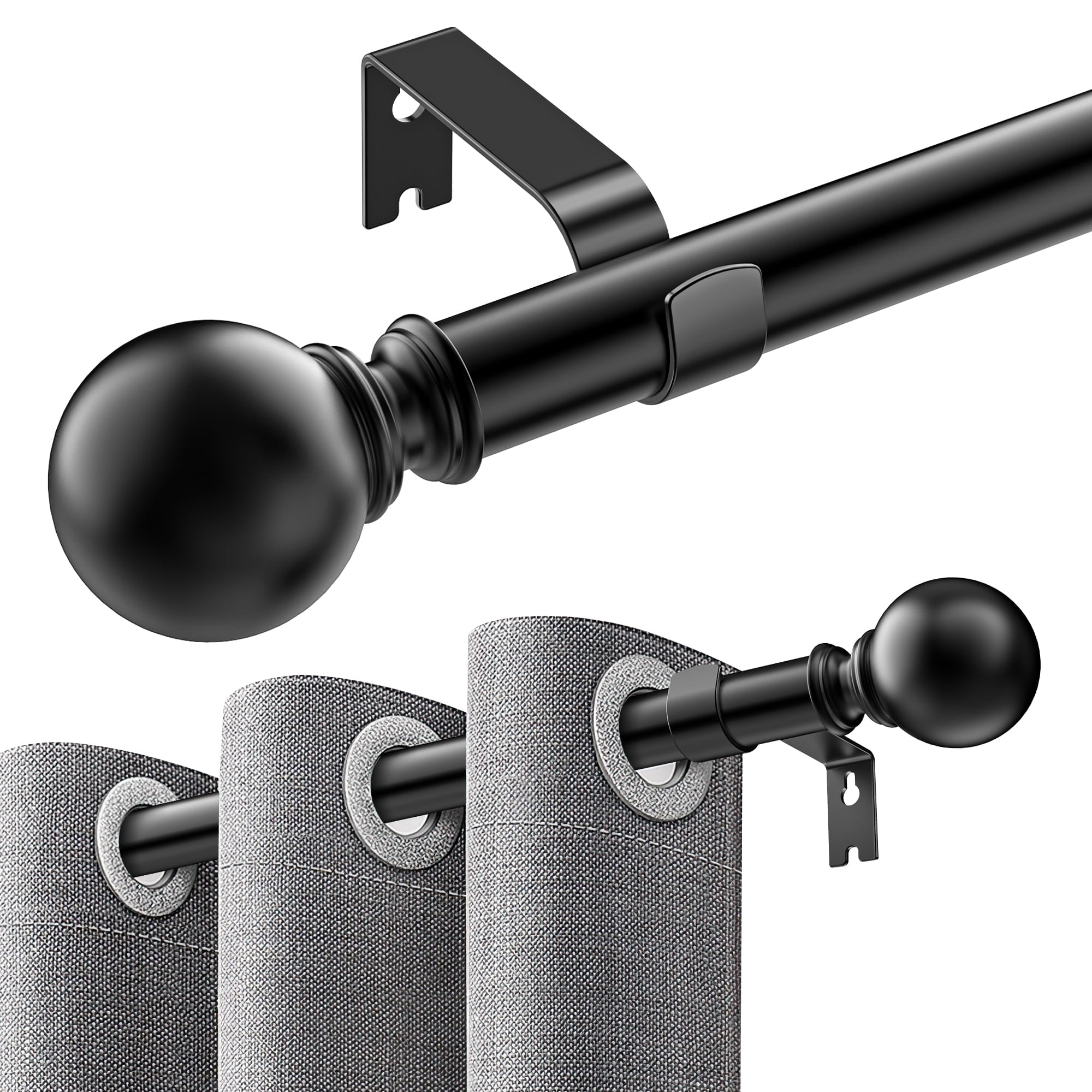 Single Curtain Rods for Windows 32 to 120 inch, Adjustable Window Curtain Rod, Window Curtain Rod with Ball Finials, 1 inch Diameter Decorative Curtain Rod Set, Modern Decorative Drapery Rods