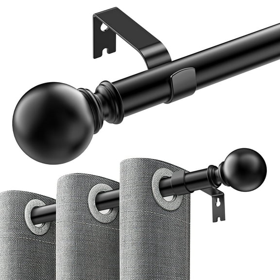 Single Curtain Rods for Windows 32 to 120 inch, Adjustable Window Curtain Rod, Window Curtain Rod with Ball Finials, 1 inch Diameter Decorative Curtain Rod Set, Modern Decorative Drapery Rods
