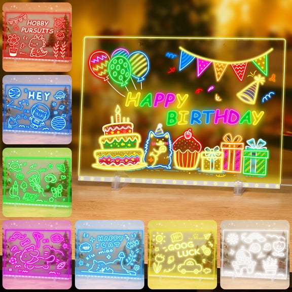 Xueyu LED Glow Drawing Board Light-Up Doodle Sketch Pad 7-Color Glow-In-The-Dark Acrylic Dry Erase Note Board 17 Inch