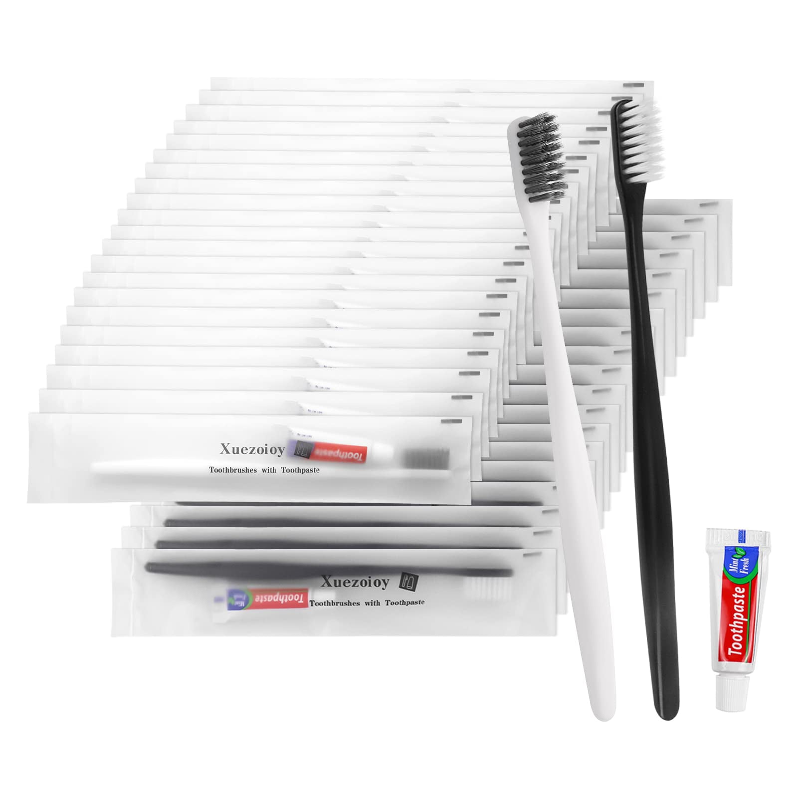 Xuezoioy Disposable Toothbrushes with DNF2 Toothpaste Pack of 30,Individually Wrapped Disposable