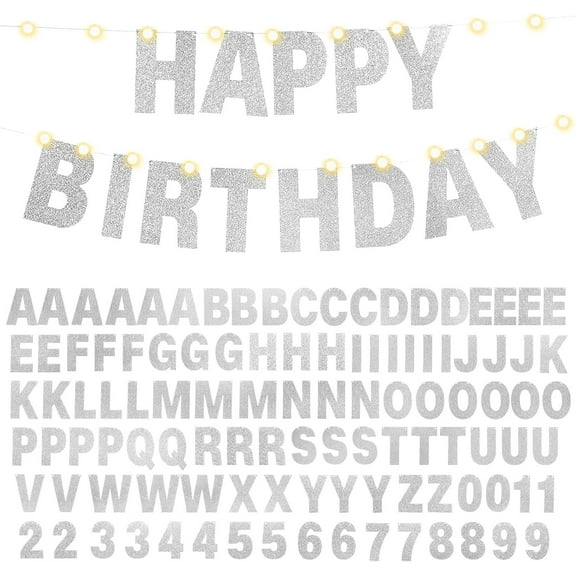 Xugoox 107 Pcs Silver DIY Make Your Own Banner Customizable Letters Numbers Banner Birthday Wedding Party Decoration