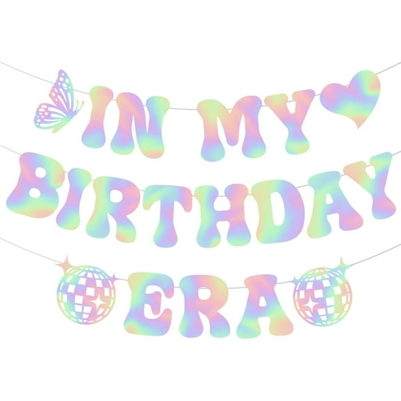 Xugoox In My Birthday Era Banner Iridescent Birthday Decorations Backdrop for Girls Party Supplies