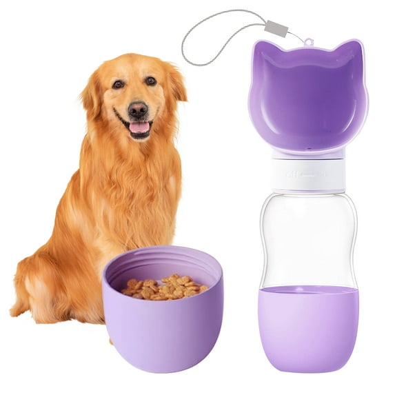 Xugoox Outdoor Dog Water Bottle, Portable Pet Water Bottle with Food Container, Essential for Travel, Walking, and Hiking (Purple)