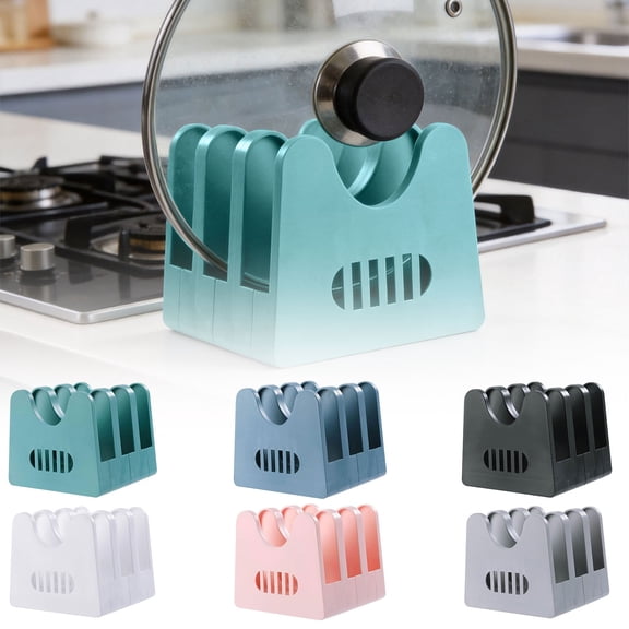 Xuhb Pot Lid Organizer Rack, Vertical Kitchen Storage Holder with Multiple Slots, Plastic Pan Cover Stand for Cabinet Countertop and Cookware Organization