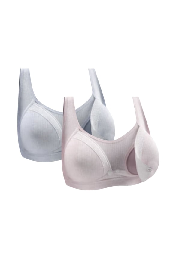 2PC Push-Up Bra for Women Adjustable Strap Nursing Breastfeeding Bras Ruffled Trim Without Underwire Front Buttons Support Bras