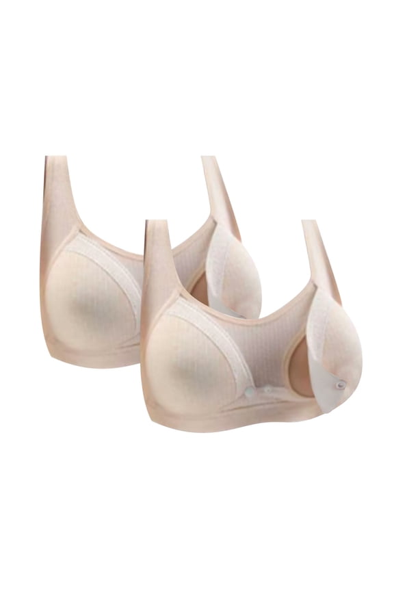 2PC Push-Up Bra for Women Adjustable Strap Nursing Breastfeeding Bras Ruffled Trim Without Underwire Front Buttons Support Bras