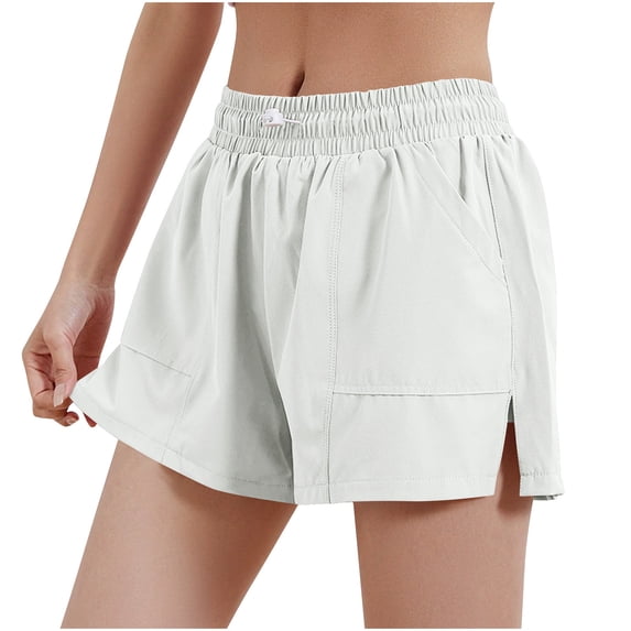 Vhkiploz Active Shorts for Women Solid Color Side Slit Pull-On Sweat Shorts Summer Gym Running Shorts with Pockets
