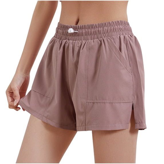Vhkiploz Active Shorts for Women Solid Color Side Slit Pull-On Sweat Shorts Summer Gym Running Shorts with Pockets