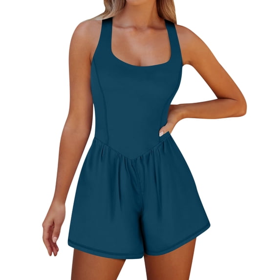 Xuhomer Active Workout Jumpsuit For Women Solid Color Wide Legs Tank Rompers Running Yoga Gym Cami Overall Summer Short Pant Outfits Exercise Tennis Jumpsuit
