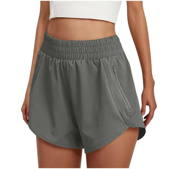 Vhkiploz Active Workout Shorts for Women Elastic High Waisted Sweat Shorts Casual Running Gym Yoga Jogger Pants with Zipper Pockets