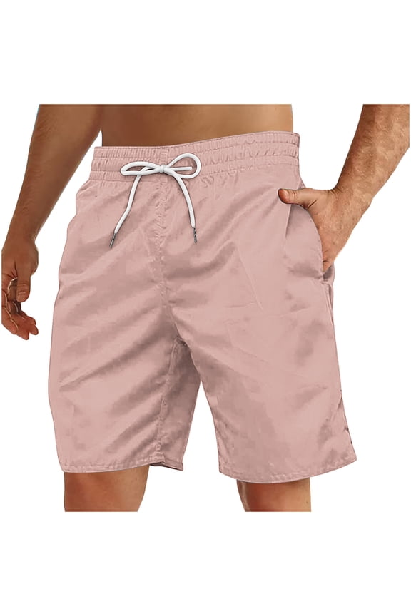 Beach Pants for Men's Drawstring Solid Color Elastic Waist Swimming Trunk Casual Training Active Workout Vacation Boys Short with Pockets Pink 3XL