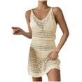 thumbnail image 1 of Xuhomer Beach Tank Cover Ups for Women Hollow Sleeveless V-Neck Crochet Summer Cover Up Bikini Swimsuits Bathing Suits Cami Sunscreen Cover Swimsuit Cover-up Dress Beige L, 1 of 6