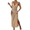 thumbnail image 1 of Xuhomer Beach Tank Cover Ups for Women Knitted Hollow Sleeveless V-Neck Split Summer Cover Up Bikini Swimsuits Bathing Suits Cami Long Sunscreen Cover Swimsuit Cover-up Dress Coffee Free Size, 1 of 7