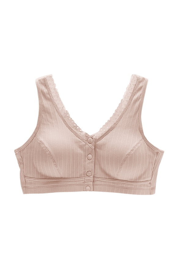 Front Closure Bras for Old Women Without Underwire Solid Color Push-Up Bras Support Pullover Plus Size Ribbed Bra Senior Wireless Bras