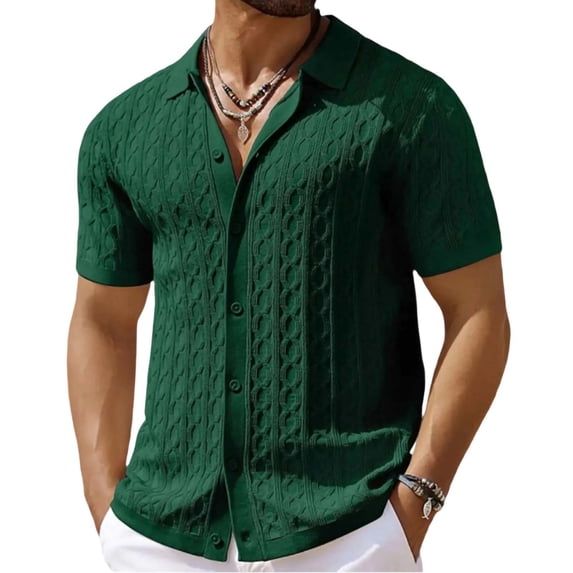 Vhkiploz Golf Knit Shirt for Men Button Down Solid Color Short Sleeve V-Neck Summer Tops Casual Business Work Vacation Blouse
