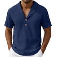 thumbnail image 1 of Vhkiploz Linen Shirt for Men Button Down Solid Color Short Sleeve V-Neck Summer Tops Casual Business Work Vacation Blouse, 1 of 6