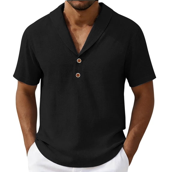 Vhkiploz Linen Shirt for Men Button Down Solid Color Short Sleeve V-Neck Summer Tops Casual Business Work Vacation Blouse