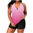 thumbnail image 1 of Vhkiploz Plus Size Tankini SwimSuits for Women Printed Deep V-Neck High Waisted Bathing Suits Bikini SwimSuits Solid Color Boyshort Cami 2 Piece Bathing Suits Gradient Pink 4XL, 1 of 7